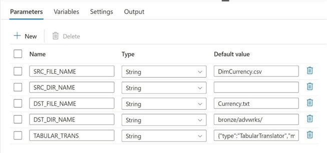 ADF - Tabular Translation Mapping - Making pipeline dynamic with parameters