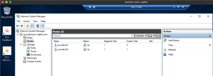 Cluster configuration on Windows Server
