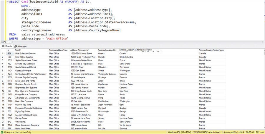 query results