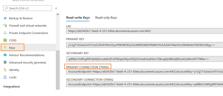 azure cosmos db keys