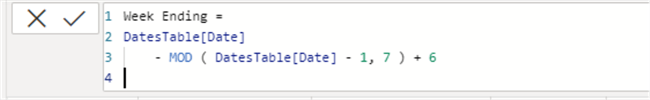 Diagram showing how to create Week Ending column on a Dates Table.