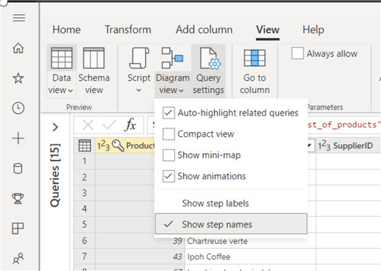 diagram view options.