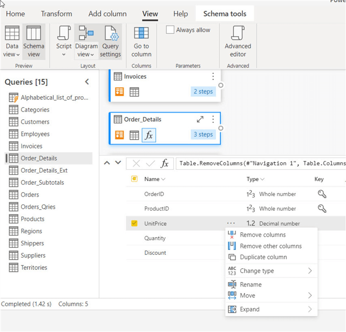 remove unit price column