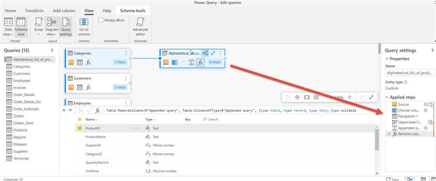 query setting steps