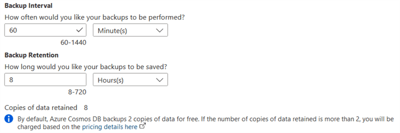 Azure Cosmos DB backup interval and retention period