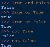 testing the logical operators and, or, not