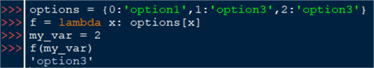 emulating a switch case with a dictionary and a lambda function 