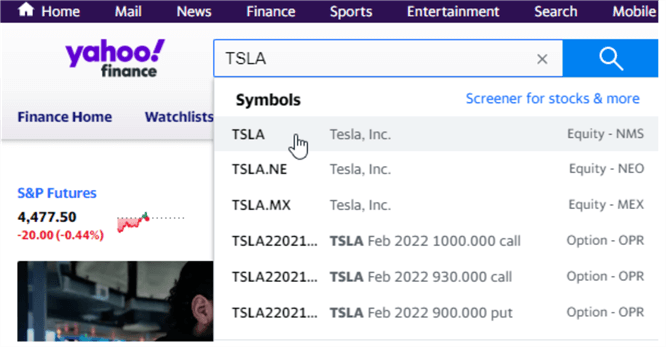 yahoo finance tsla stock