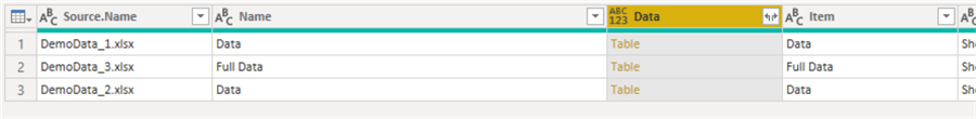 Isolating only Data column in the combining process