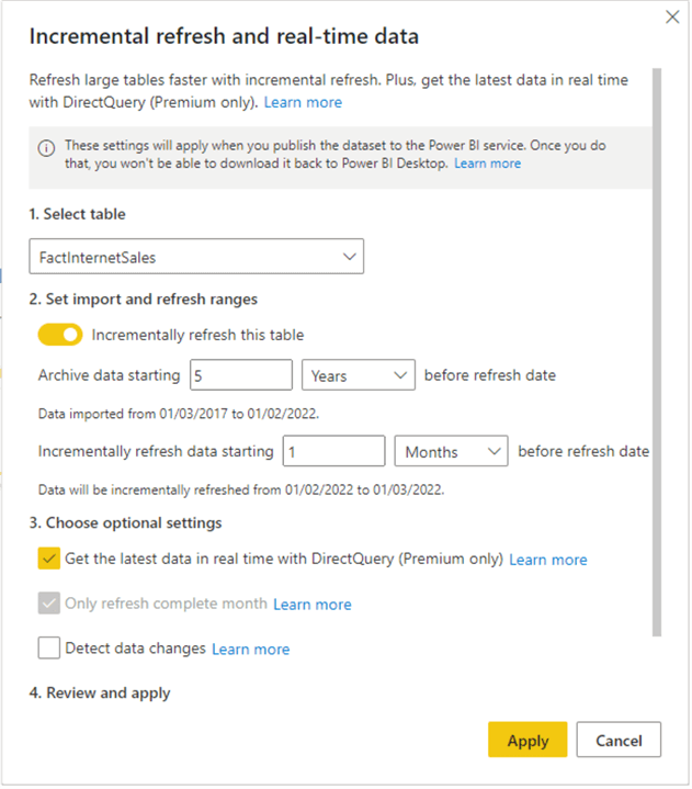 Defining the Incremental Refresh policy 4