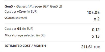 cost for vCores