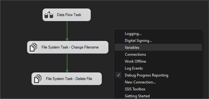ssis package view variables