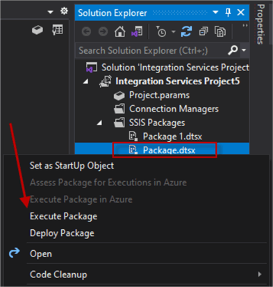 execute ssis package