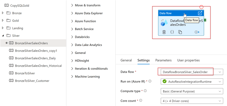 add a data flow activity