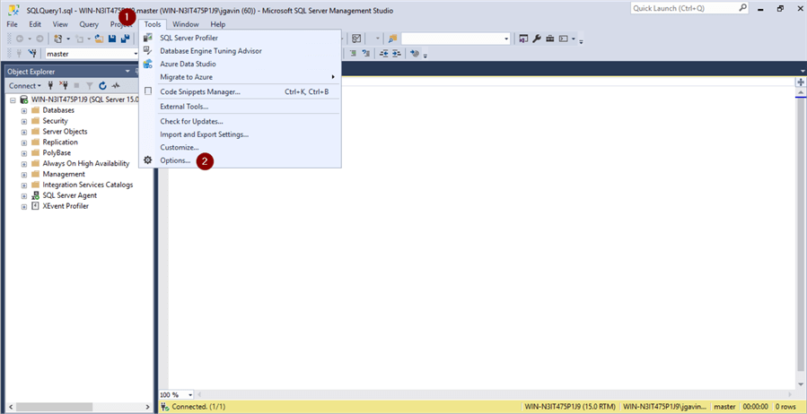 SSMS Options