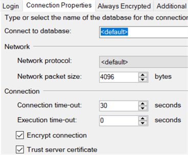 SQL Server Management Studio encrypt connection and trust server certificate