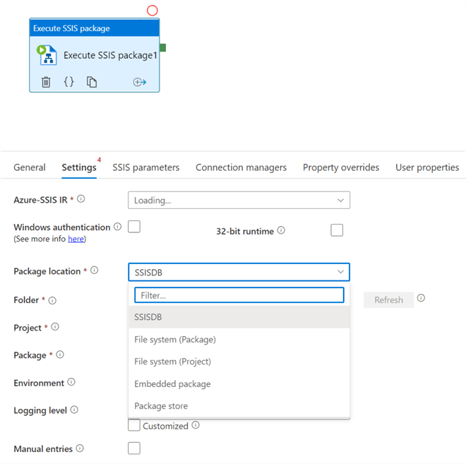 Illustration showing how to execute ssis package from Synapse Pipelines