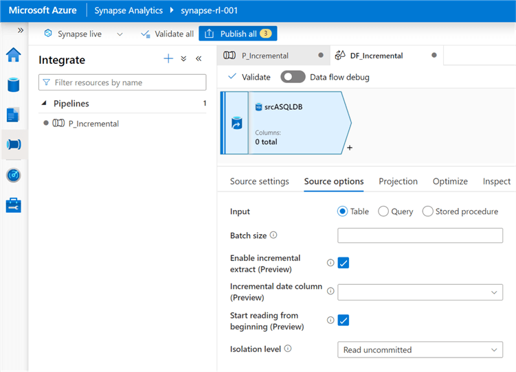 Synapse Analytics Azure SQL DB incremental