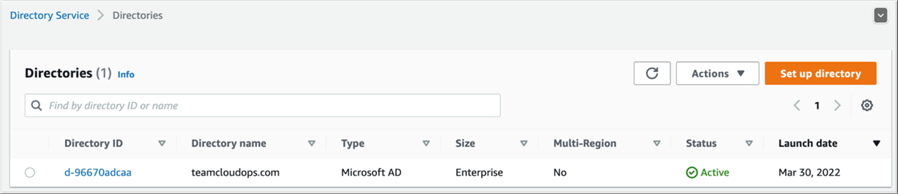 aws directory service dashboard