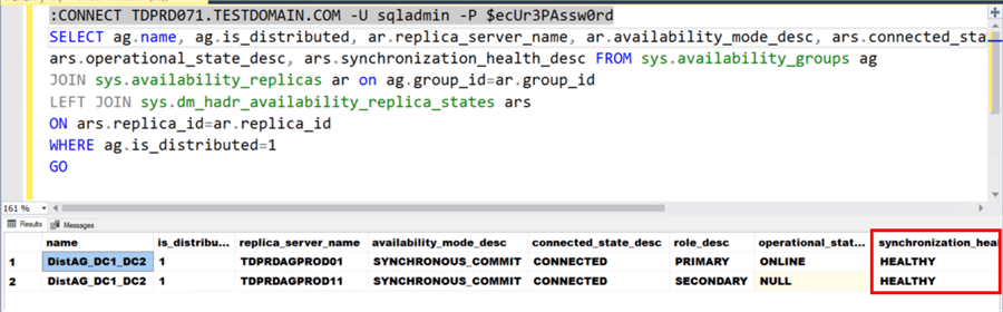 result of running the queries on the primary replica 