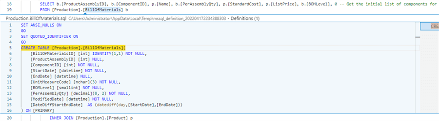 Azure Data Studio peek definition