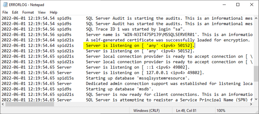Port Number in ERRORLOG