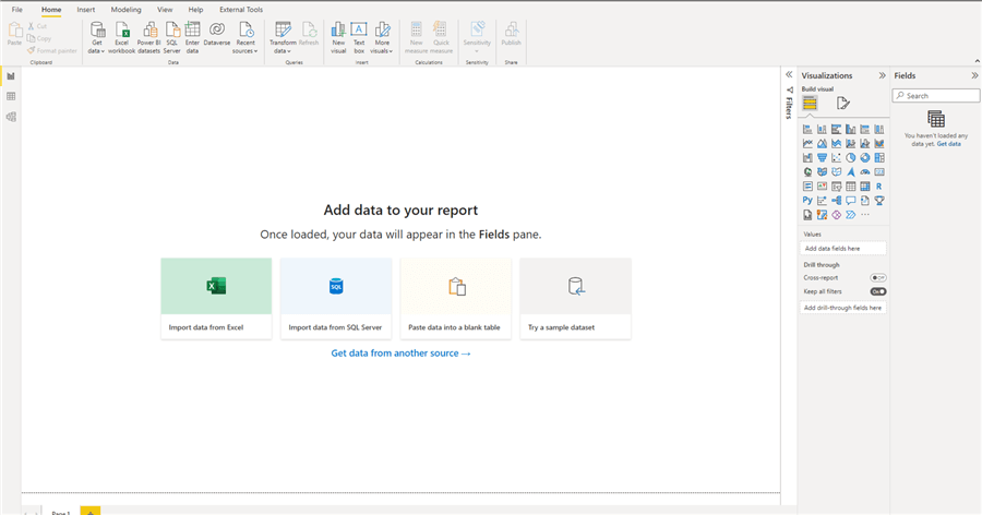 Default Power BI Desktop view.