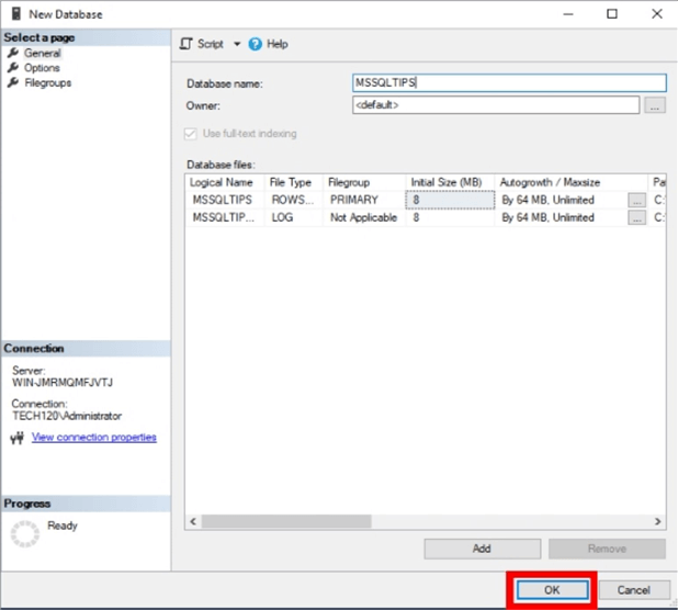 ssms new database