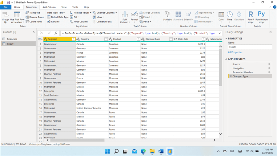 Transform data