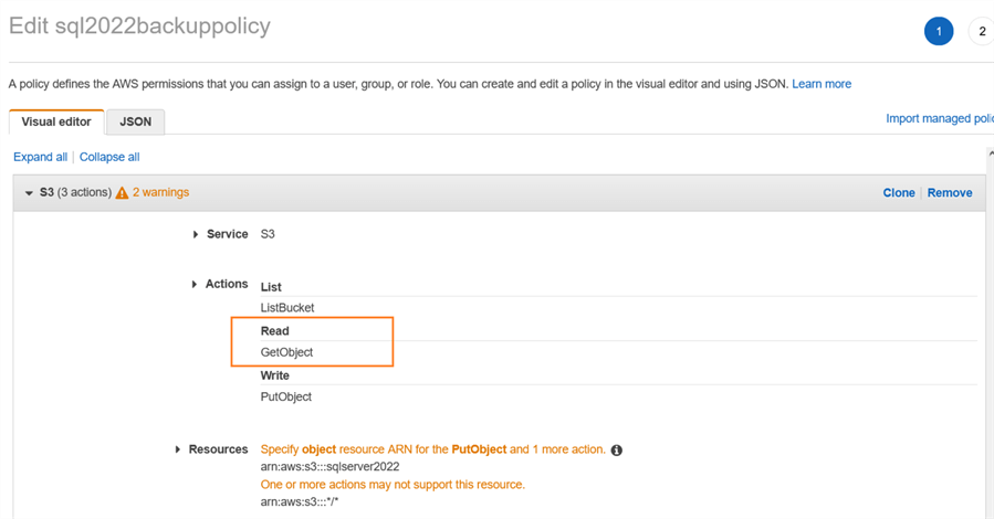 aws policy settings