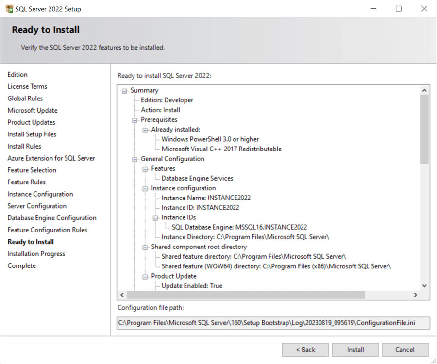 Ready to install SQL Server