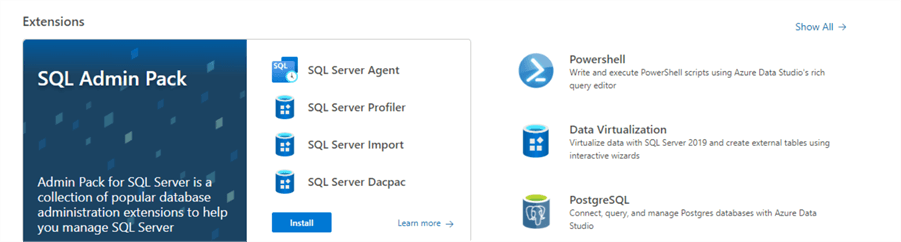 azure data studio sql admin pack