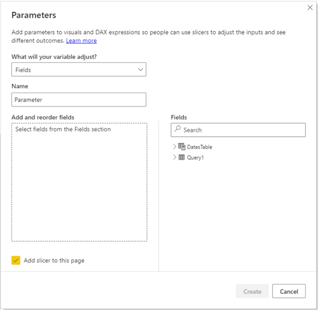 Diagram showing Field Parameter window.