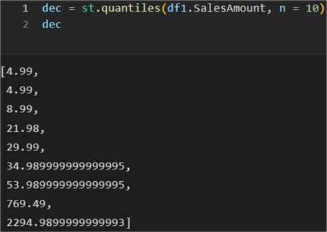 Python Functions - Median, Quantiles, Variance, STDev and Correlation