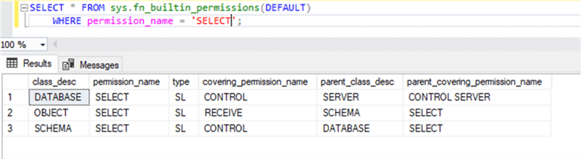 Run SELECT statement on 3 securable class