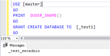 Grant Create Database results for Securityadmin