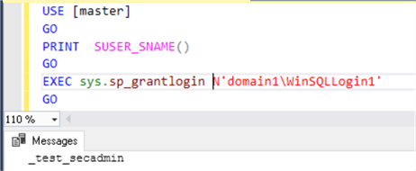 Sp_grantlogin execute results for Securityadmin