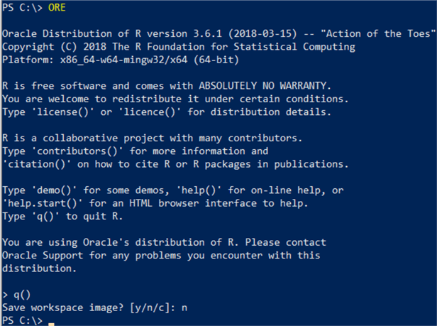 ORE Oracle R Environment 3.6.1