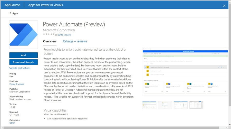 add power automate visual