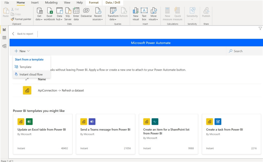 configure power automate visual on report