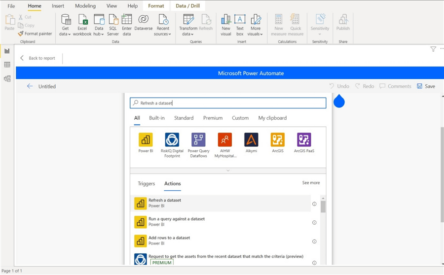 configure power automate visual on report