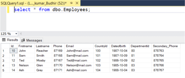 query results
