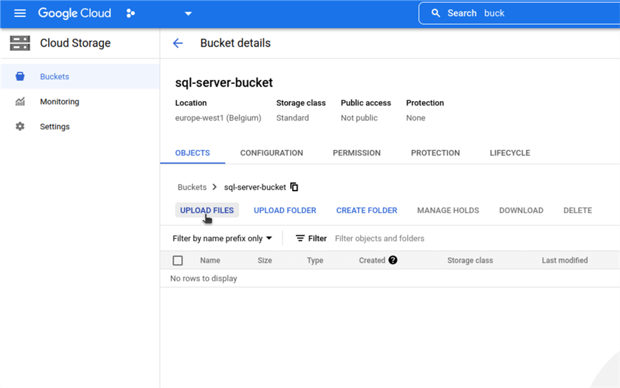 Upload database backup to bucket