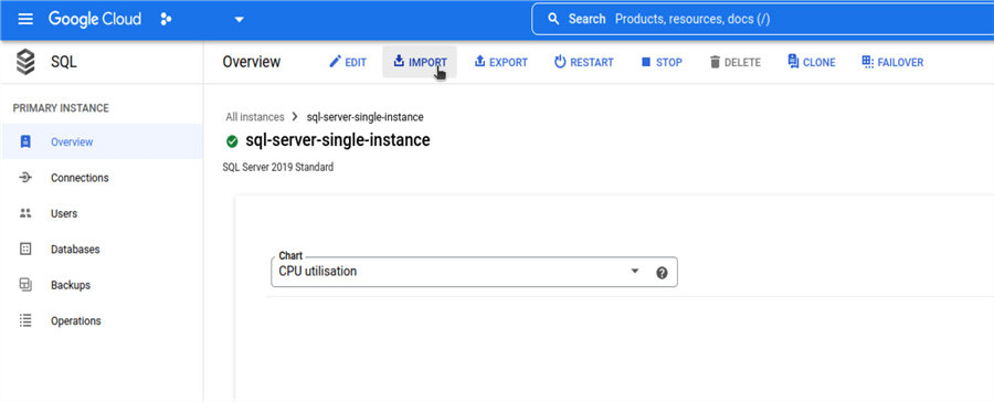 Import bak file in Cloud SQL-step 1