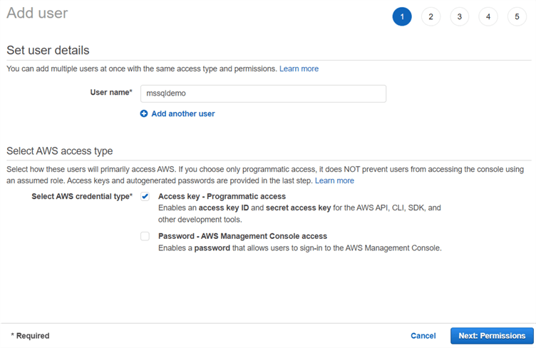 Add user window - access type