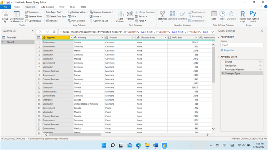 Transform data