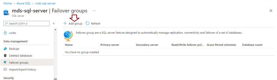 Access failover group page to configure it