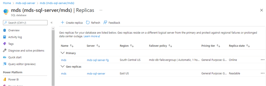 Access database replicas page