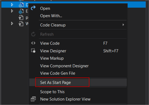 visual studio set as start page