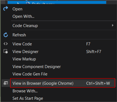 visual studio view in browser
